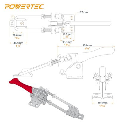 POWERTEC 2PK Toggle Clamp, 1000 lbs Holding Capacity, 334 Adjustable 90 Degree Vertical U Bolt Latch w/Antislip Hand Grip for Woodworking Jigs & Fixtures, Smoker, Tire Carrier, Cabinet (20309-P2) - size: 334, 2PK