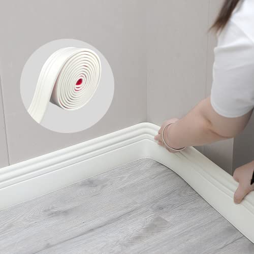 COUKIU Flexible Baseboard Molding Trim, Peel and Stick Rubber Wall Base Moulding Trim, 4 Inch x 10 Feet Self-Adhesive Vinyl Wall Base Cove Base (Pure White) - color: Pure White, size: 4in x 10FT