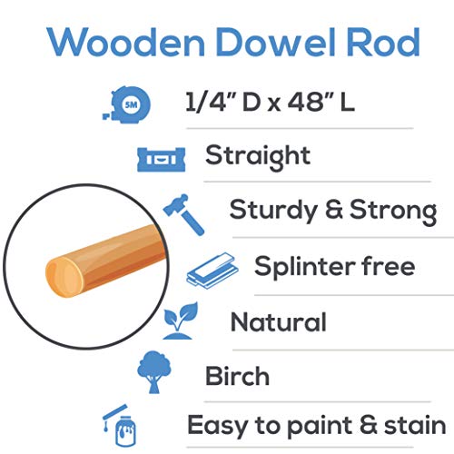 Dowel Rods Wood Sticks Wooden Dowel Rods 1/4 x 48 Inch Unfinished Hardwood Sticks for Crafts and DIYers 100 Pieces by Woodpeckers - size: 1/4" x 48" Dowels