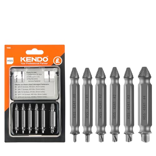 KENDO 6PC HSS Tap Extractor Set Broken Tap Remover Tool - style: 6-PC