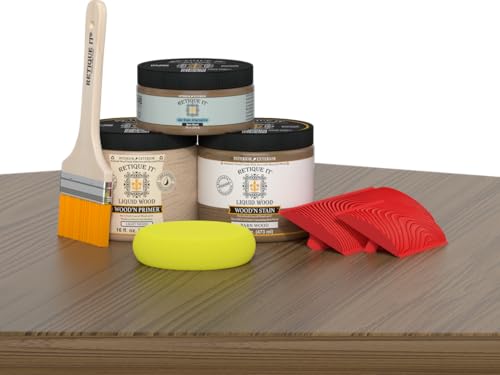 Retique It Wood Finish Multi-Purpose Kit – GO Beyond Faux Wood with Paintable Liquid Wood Based Primer and Gel Stain - Graining Tools Included (2X 16oz, Barn Wood) - color: 35 Barn Wood, size: Medium Kit
