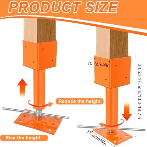 4 Pack 4" x 4" Screw Jack Post, 13.2" - 18.7" Adjustable Shore Jack