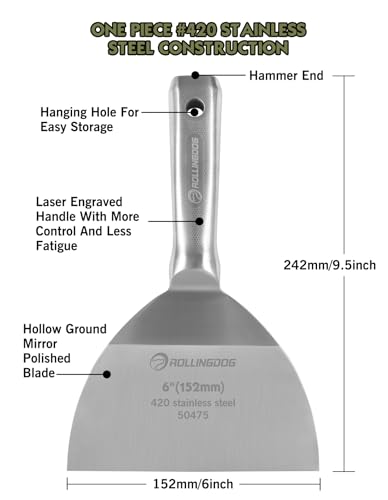 ROLLINGDOG 6 inch Putty Knife 420 Stainless Steel Spackle Knife