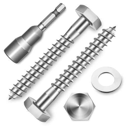 (20-Set) 1/4 x 2 Lag Bolts, Stainless Steel Heavy Duty Hex Head Lag Screws for Wood, ASME B18.2.1 Commercial/Industrial Grade Mounting Screws Bolts Kit by Marysino - color: Silver, size: 1/4 x 2"
