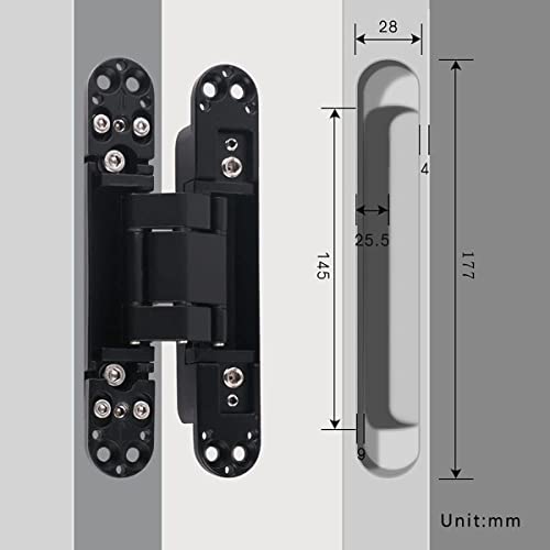 Ranbo 7 Inch Hidden Door Hinge, 3D Adjustable, Zinc Alloy Hardware Kit - size: 7 inch Black