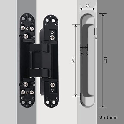 Ranbo 7 Inch Hidden Door Hinge, 3D Adjustable, Zinc Alloy Hardware Kit - size: 7 inch Black