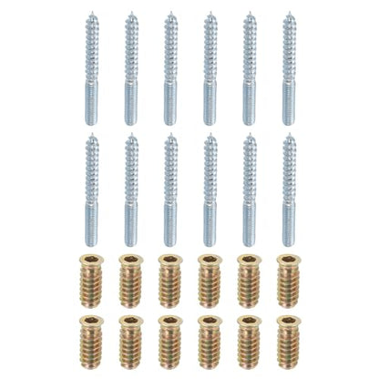 uxcell M6x60mm Hanger Bolts, 12pcs 31mm Wood Dowel Screw Self-Tapping Screw with 12pcs M6x24mm Threaded Insert Nuts Interface Hex Socket Drive, for Joint Furniture Legs