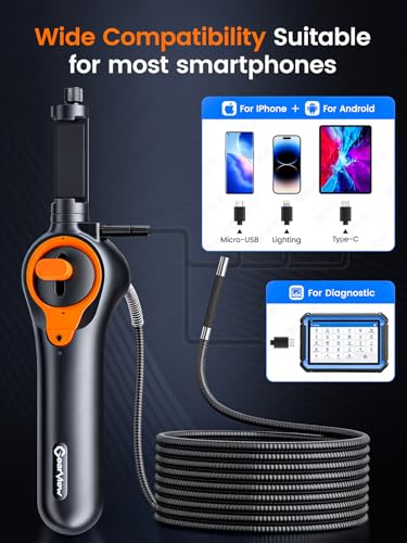 210°Articulating Borescope Camera - Inspection Camera 6 Light, Endoscope with 6.2mm IP67 Waterproof Probe, 3X Zoom 2-Way Borescope with Flexible Cablegabg