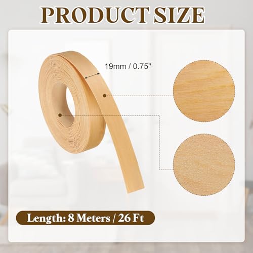 uxcell 3/4 Inch x 26ft Wood Veneer Edge Banding, Pre-Glued Flexible Pine Edging Strips, Iron on with Hot Melt Adhesive Wood Tape for Cabinet Repair and Furniture Restoration - size: 3/4 Inch x 26ft