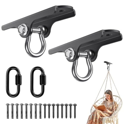 BeneLabel 2Pcs Heavy Duty Swing Hanger Ceiling Swing Mount 1000LBs Capacity - color: 180° D-ring Swing Hanger ( 2 Pack ) - Black Base
