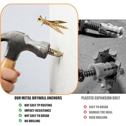 Drywall Anchors with Self-Drilling Screws Kit for Home Decor -3 Size, 50pcs