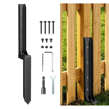 Fence Post Repair Kit, 1 Pack Heavy Duty Steel Fence Post Anchor Stakes - color: 1 Pack/Black