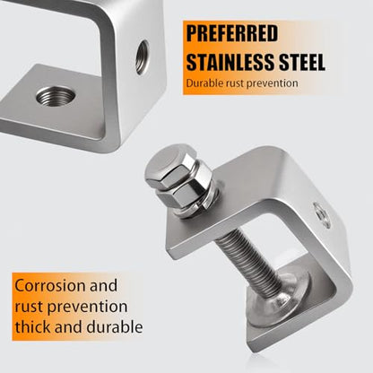 Stainless Steel Clamps, 1 Inch Small C Clamps I Beam Clamp with M8 Hanging Rings (3)