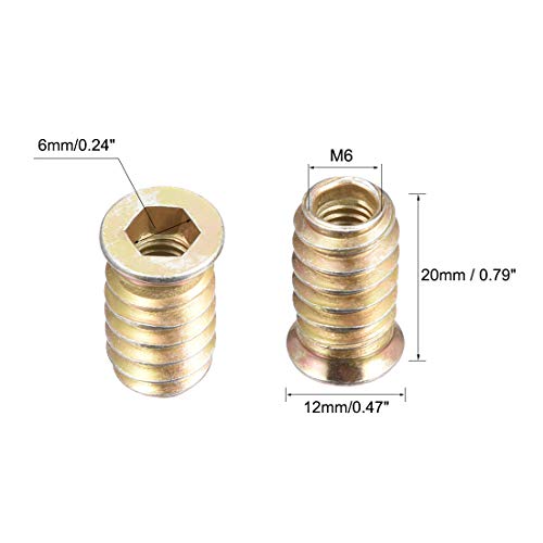 uxcell Wood Furniture M6x20mm Threaded Insert Nuts Interface Hex Socket Drive 20pcs - size: M6x20mm