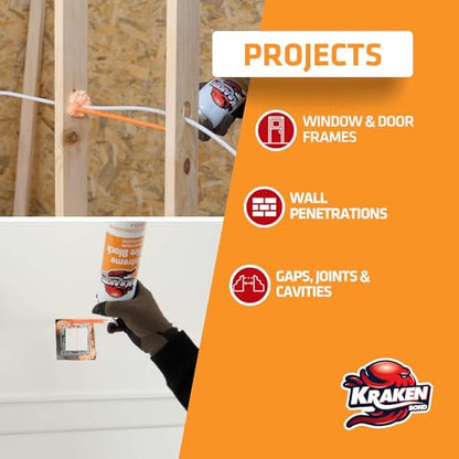 Kraken Bond Extreme Orange Fire Block Foam - (48x24oz) Fire Rated Polyurethane Spray for Gap Filling, Sealing on Windows, Walls, Joints & Pipes, Straw Use High Expansion Fire Proof Foam - 48 Pack - size: 48 Pack