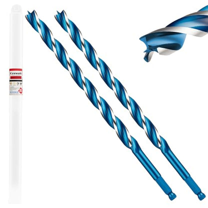 2-Pack 3/8" x 9" Wood Auger Drill Bits, 3-Flute Hex Shank Sets - size: 3/8" x 9"