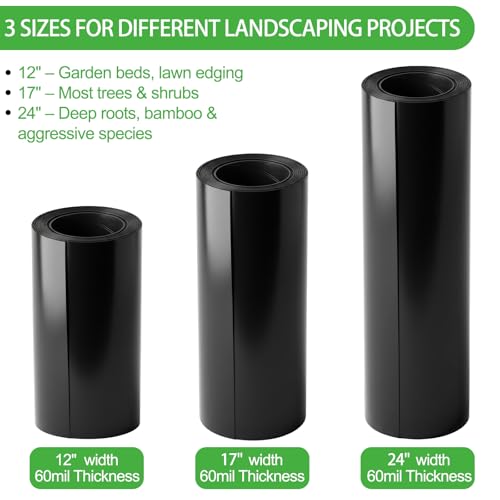 Convivium Tree Root Barrier Roll, 60mil Recycled HDPE Root & Bamboo Barrier for Landscaping, Heavy-Duty Root Blocker for Sidewalks, Driveways & Garden Edging (24in x 50ft x 60mil) - size: 24in x 50ft x 60mil