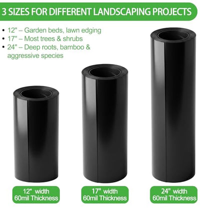 Convivium Tree Root Barrier Roll, 60mil Recycled HDPE Root & Bamboo Barrier for Landscaping, Heavy-Duty Root Blocker for Sidewalks, Driveways & Garden Edging (24in x 50ft x 60mil) - size: 24in x 50ft x 60mil