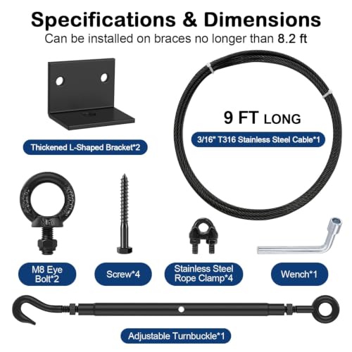 TooTaci Anti Sag Gate Kit with 9.8 ft 3/16" T316 Stainless Steel Cable - size: 1 Pack