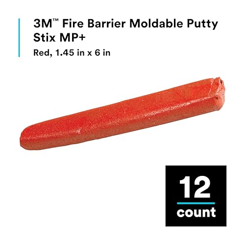 3M Fire Barrier Moldable Putty Stix MP+, Red Color, One-Part, Re-Enterable, Intumescent, 1.45 in x 6 in (Pack of 12) - size: 1.45 inches x 6 inches (Pack of 12)