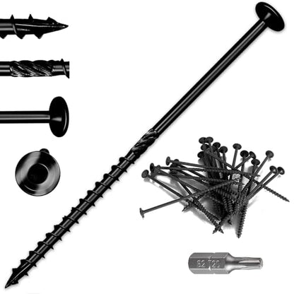 Lag Screws 3 Inch, Structural Wood Screw #10x 3, 50-PCS Heavy Duty Construction Screw, Rust Resistant, Washer Head, Black Coated Exterior Wood (50, Black, #14 x 5) - color: Black, size: #14 x 5"