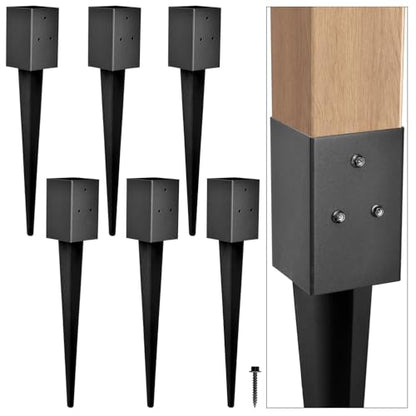 6-Pack 24"x4"x4" Fence Post Anchor Heavy Duty Metal Ground Spike - size: 24IN