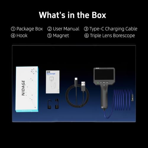 Triple Lens Endoscope Camera with Light, 1080P Inspection Borescope