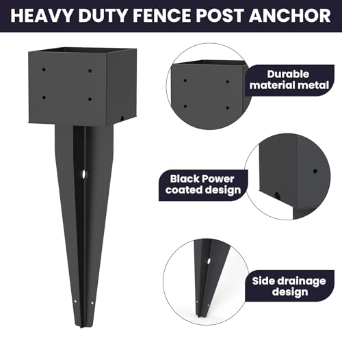 2 Pcs 17" Fence Post Anchor Ground Spike|Black Powder-Coated|6"x6" - size: 6"x 6"