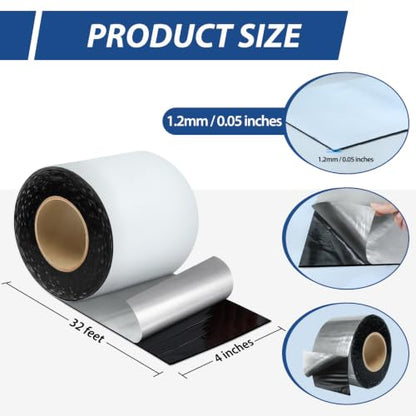 BXI Fluorocarbon Film Asphalt Waterproof Tape, 4 Inches X 32 Feet, Weatherproof Sealing Membrane, Self-Adhesive SBS Modified Bitumen Flashing Sealant Patch, Seam Leak for Roof Window Driveway Repair - size: 4" x 32'