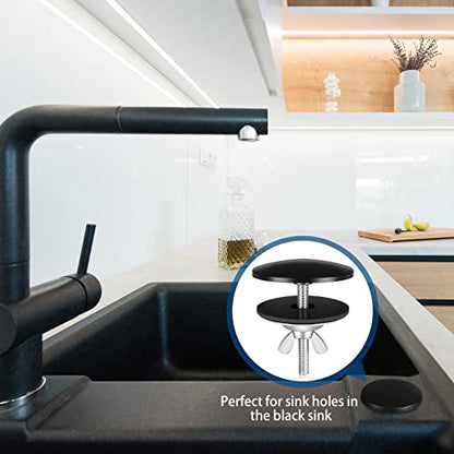 LEIFIDE 2 Pcs Kitchen Sink Faucet Hole Cover, Black - color: Black