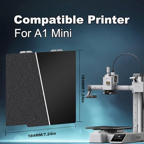 184x184mm Black Build Plate for A1 mini 3D Printer, Double Sided Textured PEI+Smooth PEI Flexible Spring Steel Platform Heated Printing Bed for Bambu Lab A1 mini 3D Printer - size: 184x184mm