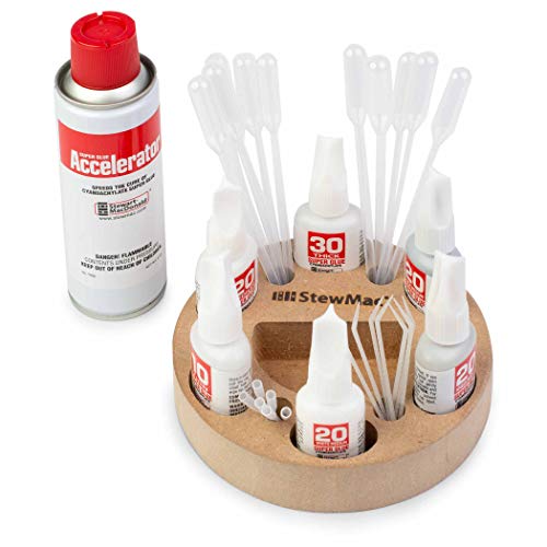 StewMac Super Glue Caddy Set, with StewMac Super Glues, StewMac Accelerator, and Tools for Any Glue Job - size: 6" (152mm) diameter