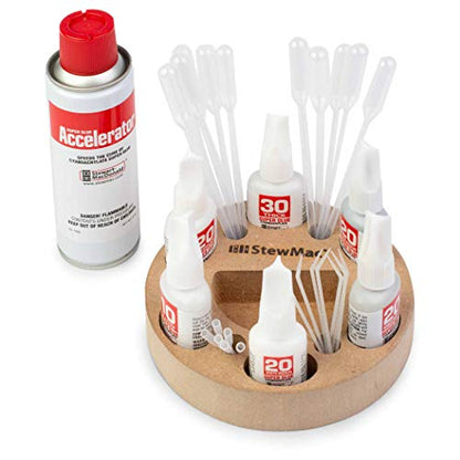 StewMac Super Glue Caddy Set, with StewMac Super Glues, StewMac Accelerator, and Tools for Any Glue Job - size: 6" (152mm) diameter