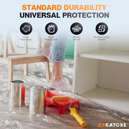 Axgatoxe 12 x 9 Ft Plastic Drop Cloths for Painting (20-Pack) - size: 20-Pack