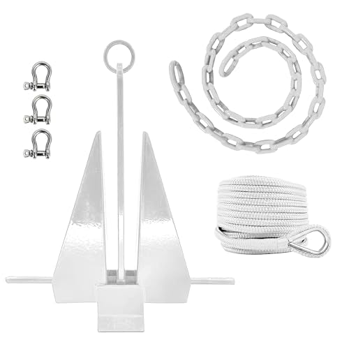 Greenfield Fluke Boat Anchor Kit, Boats to 16 ft or 22 ft, Rope & Chain - color: White, size: For Boats Up to 16 Feet