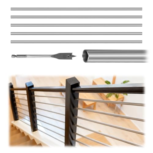 8 Foot x 5/8-inch Round Horizontal Bar Baluster for Stair Remodel- 304 Stainless Steel Hollow Staircase Metal Spindles for Indoor Staircase-5 Pack - size: Stainless Steel-8 Feet-1mm