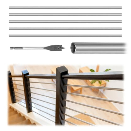 8 Foot x 5/8-inch Round Horizontal Bar Baluster for Stair Remodel- 304 Stainless Steel Hollow Staircase Metal Spindles for Indoor Staircase-5 Pack - size: Stainless Steel-8 Feet-1mm