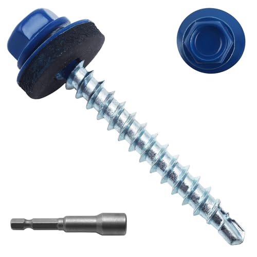 250PCS #10 x 1-1/2" Blue Hex Head Self-Drilling Metal Roofing Screws - color: Blue, size: 1-1/2 in
