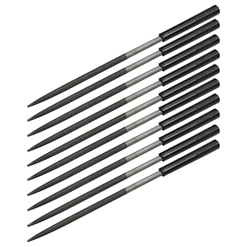 Utoolmart Carbon Steel Needle File, 10-Pieces Mini Steel Needle File Set, 5mm x 180mm Round Files Tools with Plastic Handle, for Metal Glass Stone with Fine Sanding - size: 180mm