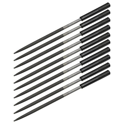 Utoolmart Carbon Steel Needle File, 10-Pieces Mini Steel Needle File Set, 5mm x 180mm Round Files Tools with Plastic Handle, for Metal Glass Stone with Fine Sanding - size: 180mm