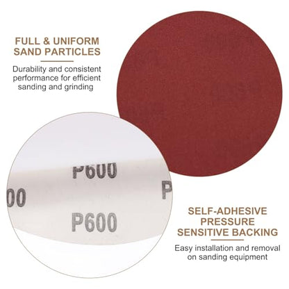 uxcell 25pcs 8-Inch PSA Sanding Discs, 600 Grits Aluminum Oxide Self Adhesive Stick Back Sandpapers, No-Hole Round Wet/Dry Sander Papers, Sand Auto Car Paint, Wood, Metal - size: 600 Grit