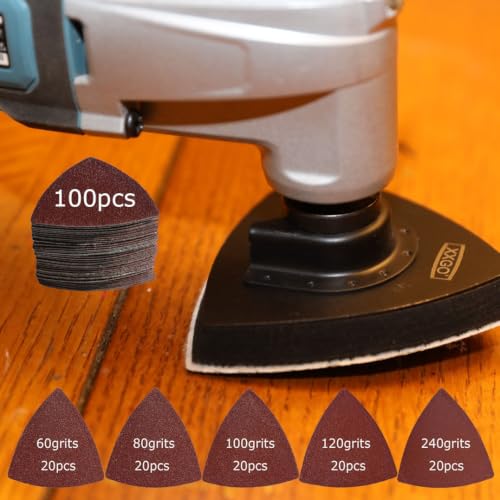 XXGO 100 Pcs 3-1/2 Inch 90mm Assorted Grit Triangle Multitool Sanding Pads - size: 3-1/2 Inch Assorted Grits - 100 Pcs