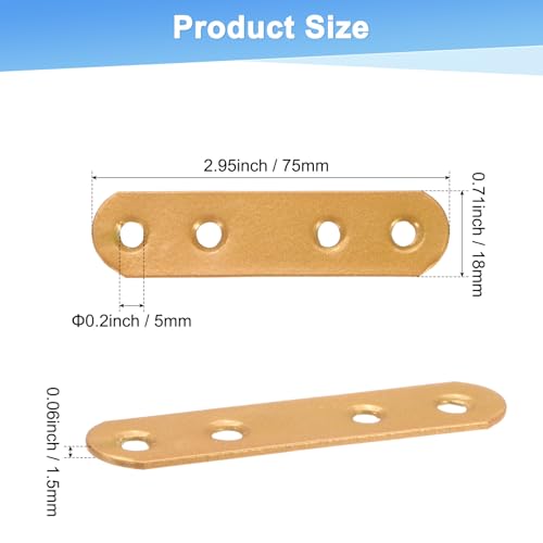 M METERXITY 10-Pack Flat Straight Brackets 2.95x0.71in, Gold - color: Gold, size: 75mm