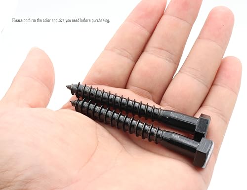 LBY 7pcs Lag Screws, 3/8" x 3" Hex Head Lag Screws Bolts (with Washers), Heavy-Duty Wood Screws for Decking & Structural Fastening, 304 Stainless Steel, (Black) - size: 3/8" x 3"