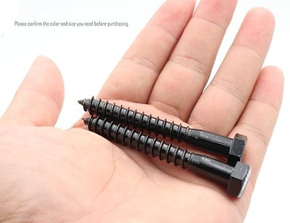 LBY 7pcs Lag Screws, 3/8" x 3" Hex Head Lag Screws Bolts (with Washers), Heavy-Duty Wood Screws for Decking & Structural Fastening, 304 Stainless Steel, (Black) - size: 3/8" x 3"