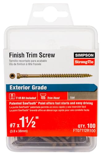 Simpson Strong-Tie FT07112R100 Finish Trim Screw — #7 x 1-1/2 in. T10, Trim-Head, Quik Guard, Tan (100-Qty)