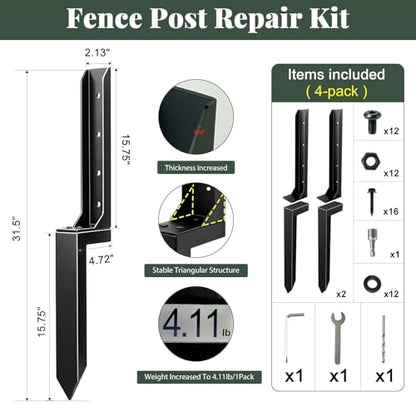 Fence Post Repair Kit, 4 Pack Ground Anchor Stakes for Wood Posts