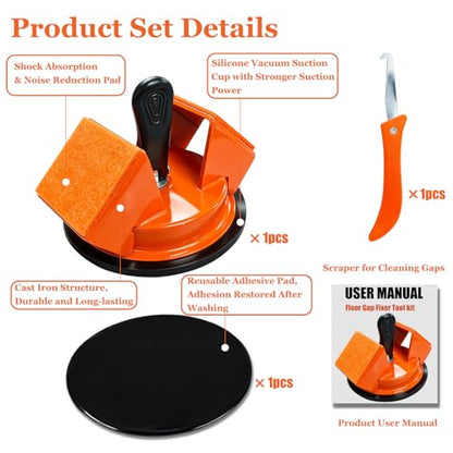 Heavy Duty Upgraded Floor Gap Fixer Tool with Reusable Nano-Adhesive Pad - color: Orange
