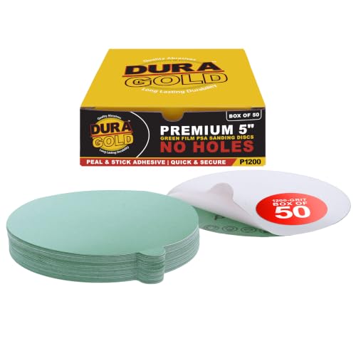Dura-Gold Premium 5" Green Film PSA Sanding Discs - 1200 Grit (Box of 50) - size: 1200-Grit