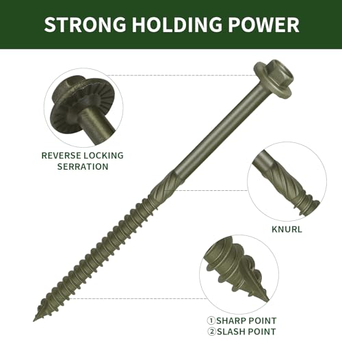 Timber Screws #14 x 5 inch, Heavy Duty Wood Screws with Hex Socket, Green Outdoor Lag Screws for Deck, Fence, Garden Self-Tapping, Rust-Resistant Coated, Sample Pack 18pcs - size: #14 x 5" 18PCS